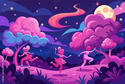 Pink and purple clouds dancing in a midnight sky