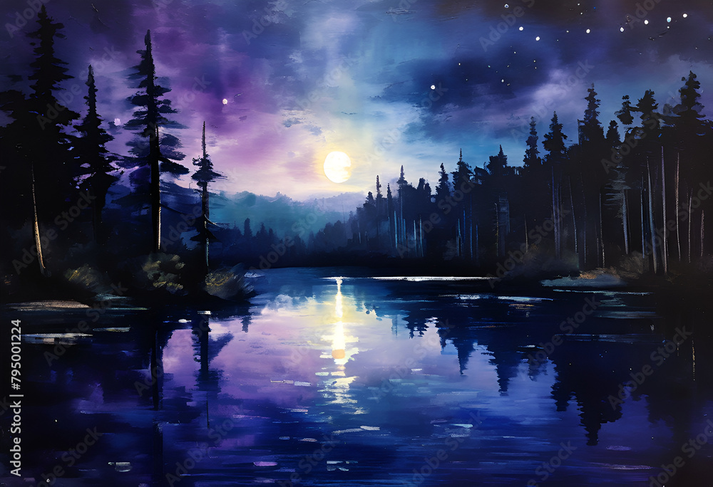 night magic . landscape with lake