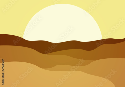 Paisaje de montañas marrones un día soleado del atardecer.