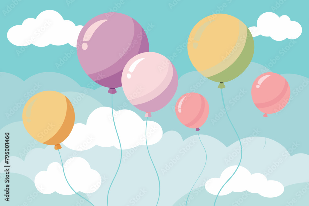 Soft pastel balloons floating in the sky