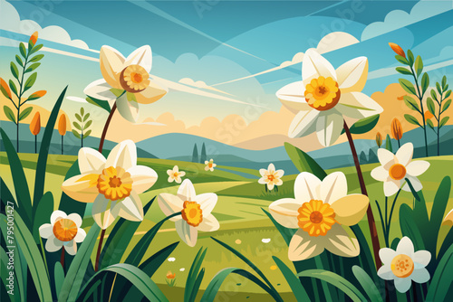 Serene narcissus blooms in a peaceful meadow