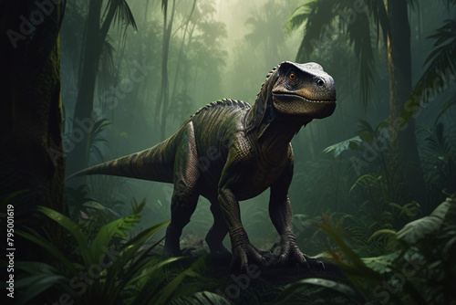 Anthropomorphic artistic image of jungle raptor in dis