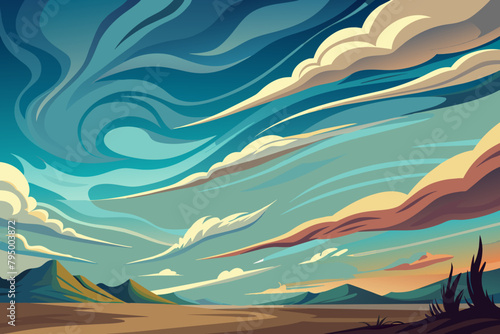 Wispy clouds stretching across the horizon