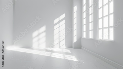 Empty white room with light falling through the window  generative ai 