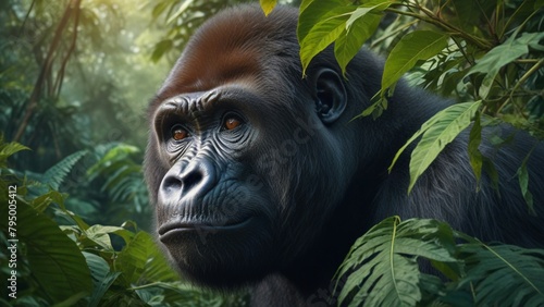 Wild gorilla closeup