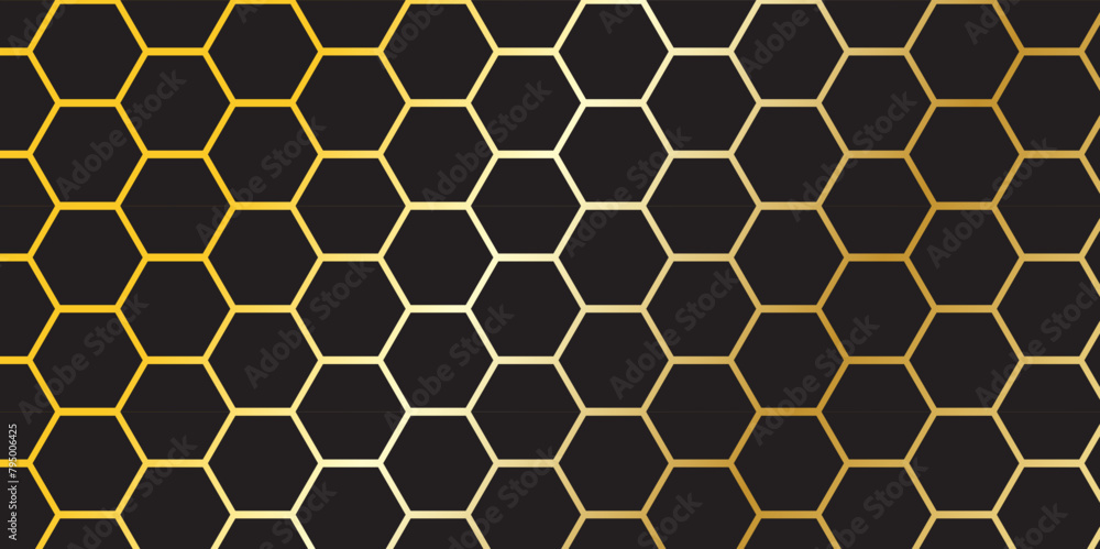 Luxury hexagonal abstract black metal background with golden light lines. Dark 3d geometric texture illustration. Black Hexagonal Pattern Metallic background with black and gold 3d Luxury hexagonal abstract black metal background with golden light lines. Dark 3d geometric texture illustration. Black Hexagonal Pattern Metallic background with black and gold 3d