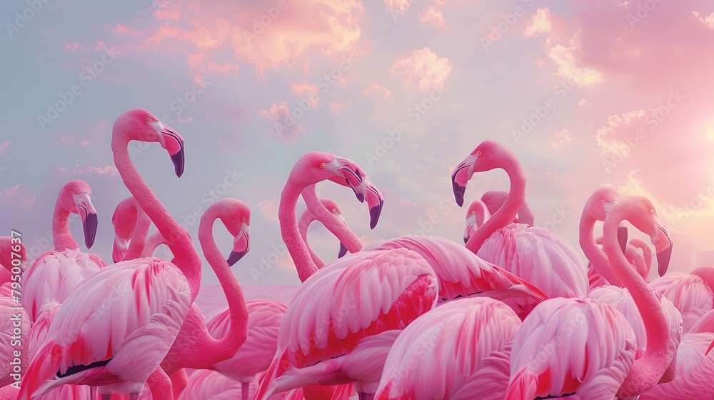 Naklejka premium pink flamingo on the beach