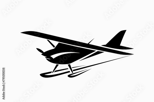 a black and white silhouette of a small plane