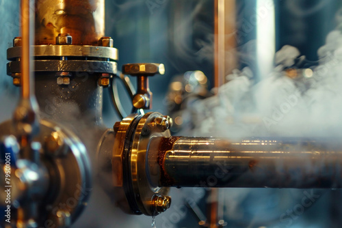Detailed view of steam escaping a pressure valve, demonstrating real-life applications of thermodynamics  photo