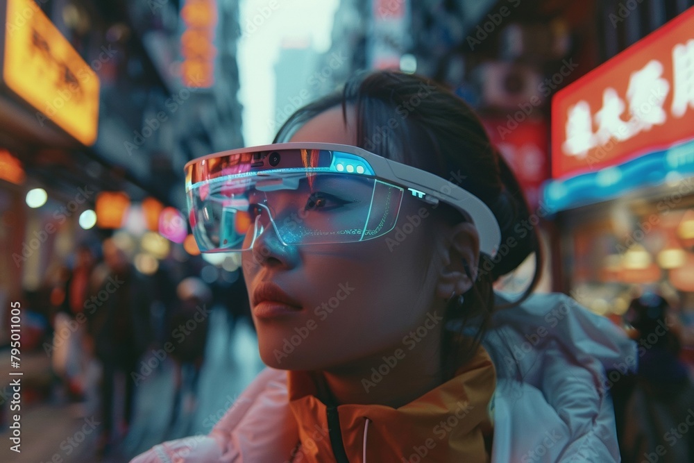 A person wearing smart glasses is navigating the city. A person wearing smart glasses is navigating the city.
