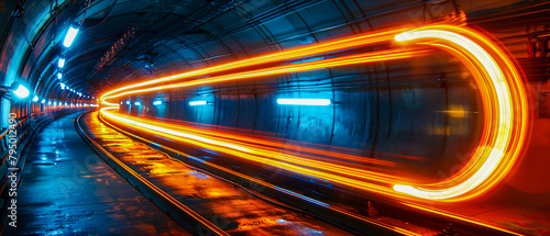 Fast Movement Through a City Tunnel, The Blur of Speed and Technology photo