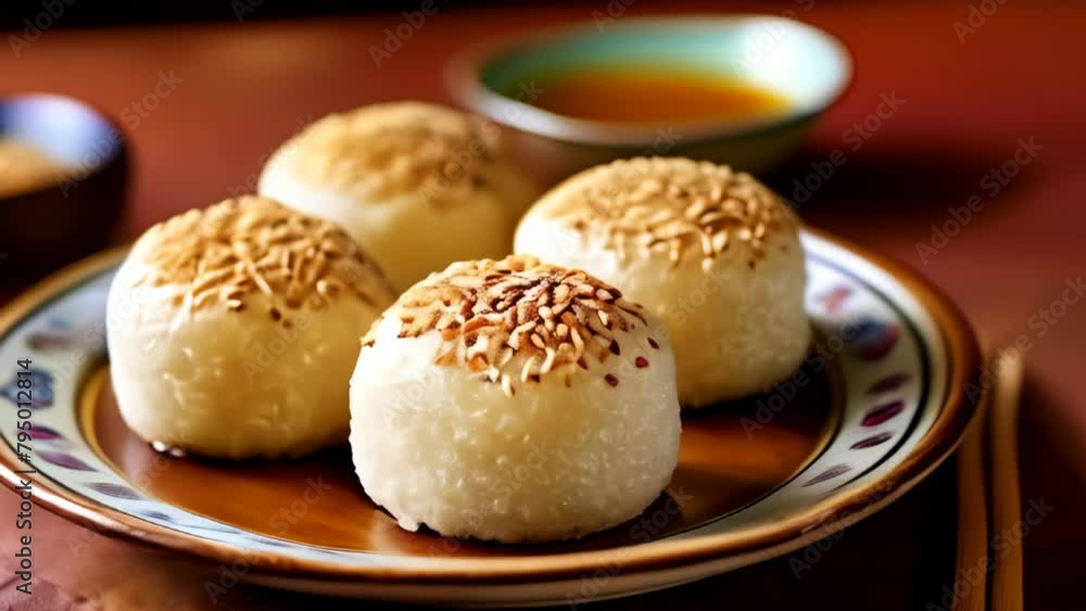 Deliciously steamed buns with sesame seeds ready to be savored Deliciously steamed buns with sesame seeds ready to be savored