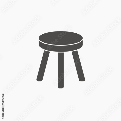 Chair, three legged stool icon vector symbol sign