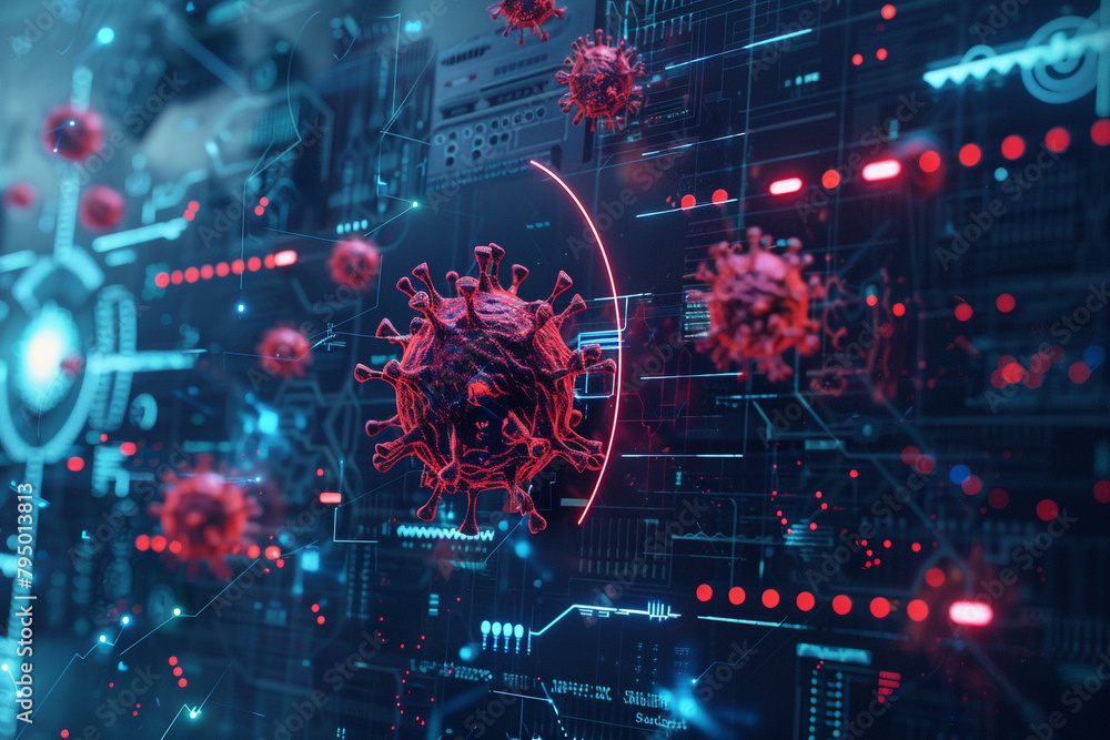 Obraz premium Digital defense mechanism Screen showing antivirus fighting off malware with detailed alerts on hijacking attempts