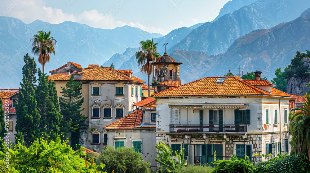 Old architecture in Tivat Montenegro. Kotor bay 