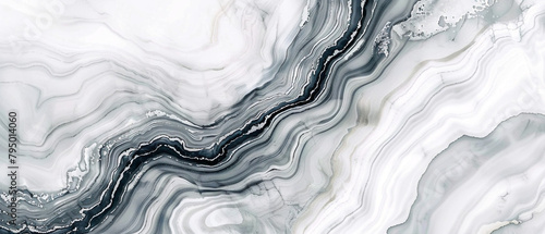 Futuristic grayscale swirls blend with sleek white streaks in a mesmerizing abstract marble pattern. photo
