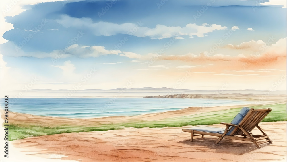 Watercolor Hand Drawing of Horizon Gaze: A Captivating View for Expansive Thinking in Relax Area