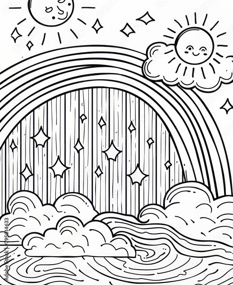 Coloring book page for children and adults. Black and white ...