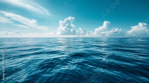 The ocean is calm and blue, with a few clouds in the sky