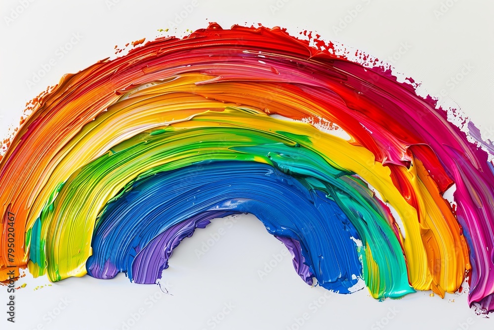 A colorful painting of a rainbow with vivid magenta hues on a white background