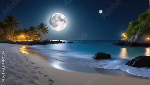 beautiful full moon over the sea AI generated