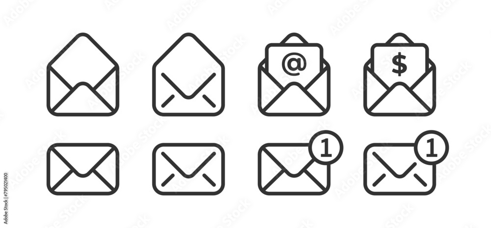 Mail icon. Message vector. Envelope with money, letter. Email communication. Business newsletter. Mail icon. Message vector. Envelope with money, letter. Email communication. Business newsletter.