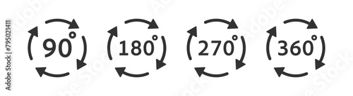 Rotation arrow 360 degree icon. Circle angle 180, 270, 90 degree.