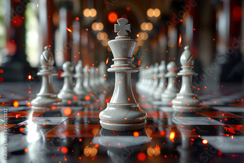 Aggressive Chess Game White Queen Attack  3D creative  illustration
