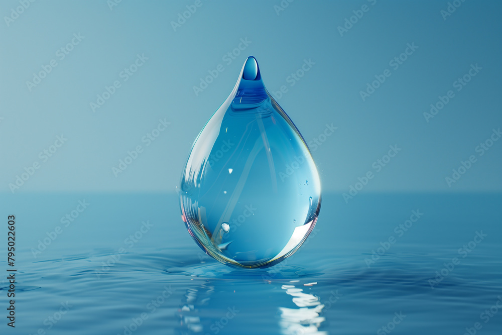 Water drop from water tab for water saving, 3D render - obrazy, fototapety, plakaty 