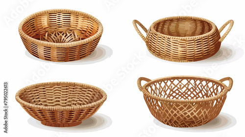 Set of stylish rattan baskets on white background vector