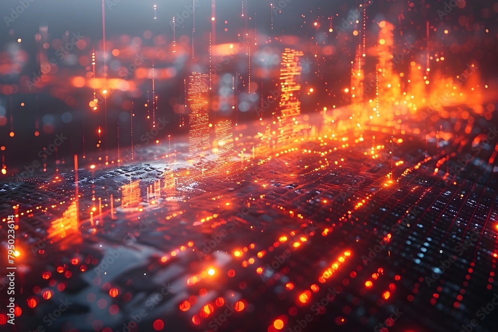Obraz premium Futuristic City Lights:A Digital Visualization of Economic Trends and Statistics