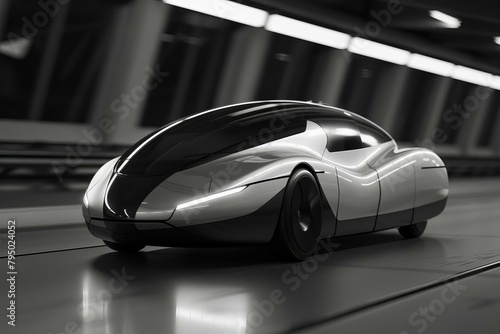 Icon of a futuristic electric vehicle with smooth lines and an aerodynamic shape © stockpro