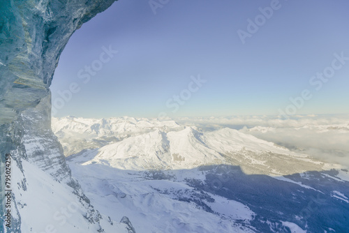 Landscape Views From Jungfrau Mountain Range And View Of The Large Aletsch Glacier Under Clear Sky, Switzerland