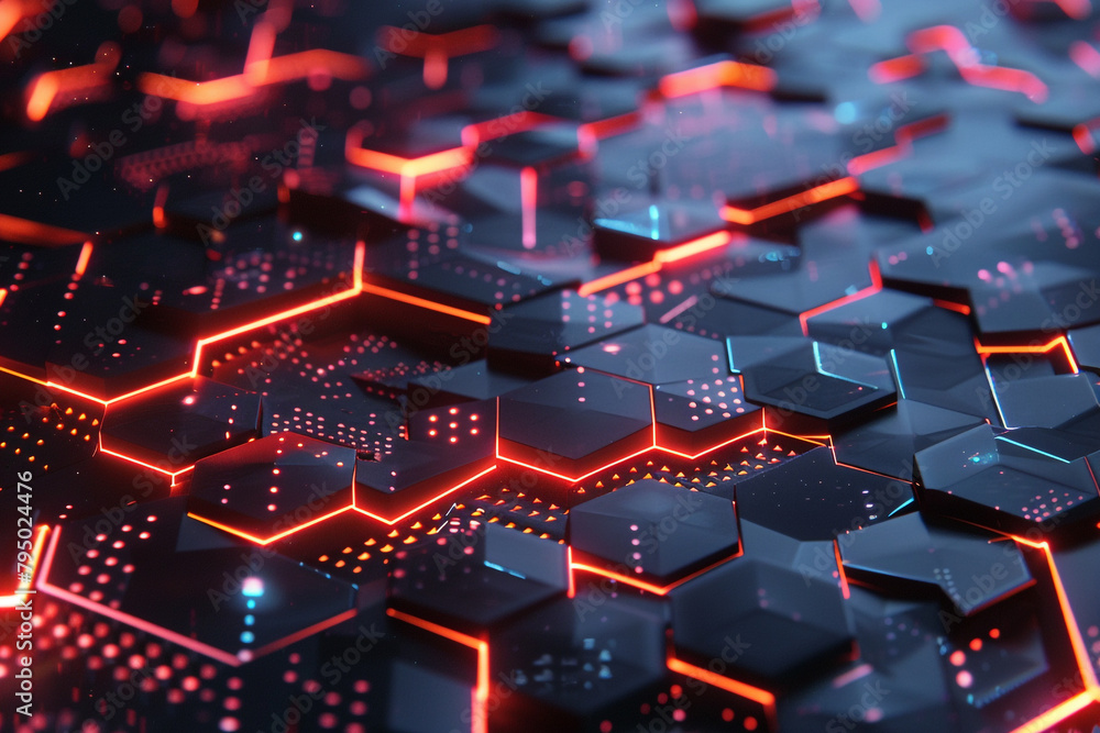 Digital visualization of advanced cybernetic systems, a futuristic background of glowing networks and hexagons Digital visualization of advanced cybernetic systems, a futuristic background of glowing networks and hexagons
