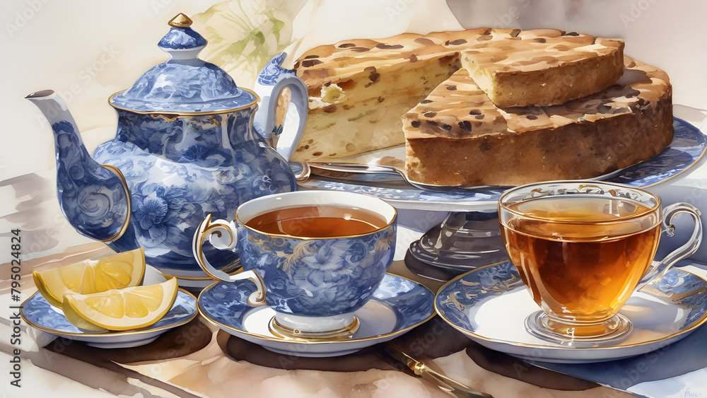 Fototapeta premium cup of tea and cookies, AI generated