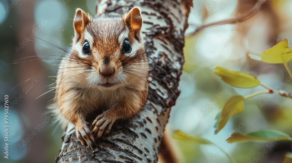 Close-up of a chipmunk on a tree. Close-up of a chipmunk on a tree.