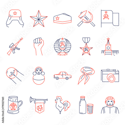 Soviet Russia icon set in line style