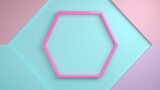 Neon Hexagon Frame on Pastel Background, Minimalist Geometric Border, Modern Promotional Design