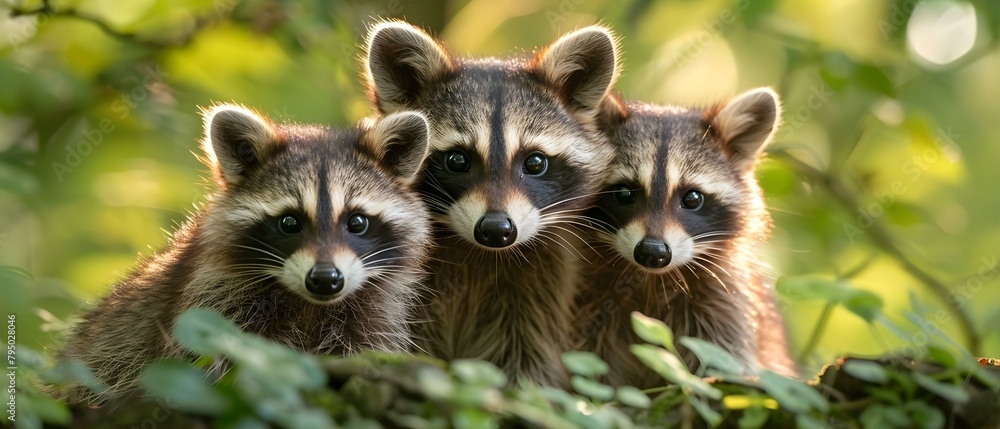 Raccoon family foraging near brook in sunny forest clearing. Concept Wildlife Photography, Nature Scenes, Animal Behavior, Forest Raccoons, Sunny Brook Raccoon family foraging near brook in sunny forest clearing. Concept Wildlife Photography, Nature Scenes, Animal Behavior, Forest Raccoons, Sunny Brook