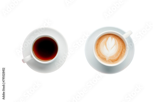  a cup of coffee and a cup of tea top view. png object isolated on transparent background, mockup, design, template, layout, sticker
