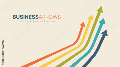 Five Arrows Moving Up Vintage Colors. Abstract Financial Chart with Uptrend Line Arrows Graph Go Up. Growth Business Revenue Invest Concept. Vector Illustration.