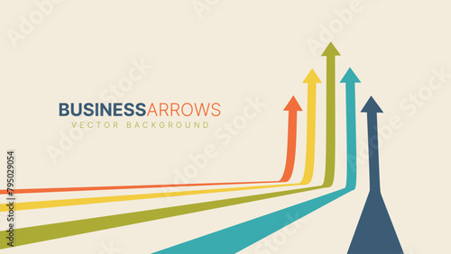 Five Arrows Moving Up Vintage Colors. Abstract Financial Chart with Uptrend Line Arrows Graph Go Up. Growth Business Revenue Invest Concept. Vector Illustration.