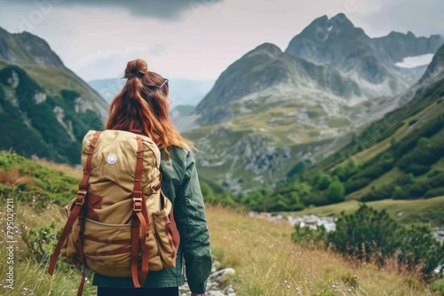 Trailblazing Beauty: Women Hiker Embarks on Mountain Journey Amidst Majestic Scenery © Solo Leveling