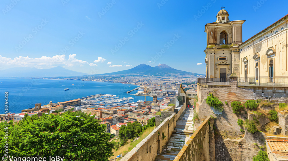 Panoramic view of Naples city and Gulf of Naples Italy