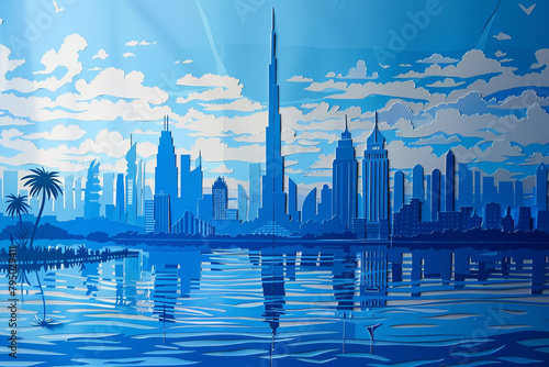 Dubai skyline transformed into a paper cut masterpiece featuring Burj Khalifa intricate detail 