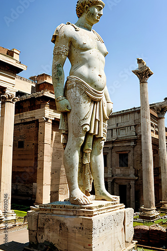 probable huge ancient statue of Ancient Rome, Ai generated illustration
