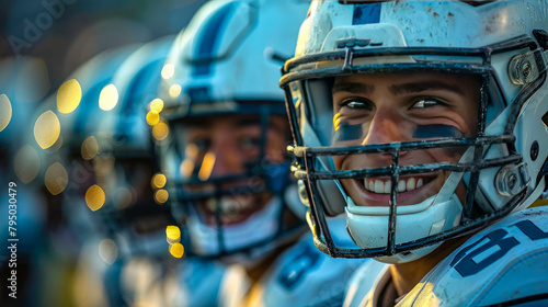 Portrait of a young american football player in helmet. Shallow depth of field © Aliaksandra
