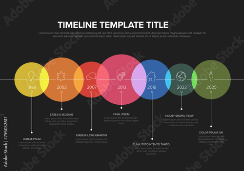 Simple dark overlay timeline graph template with overlay circle blocks