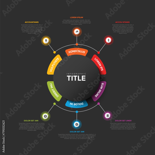 Simple dark vertical Colorful Circular Infographic Design Template with six elements