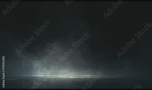 Enigmatic Misty Seascape - Fantasy 4K Wallpaper with Ethereal Atmosphere,Black background with white smoke, sea water reflection, fog and mist, dark atmosphere, fantasy style